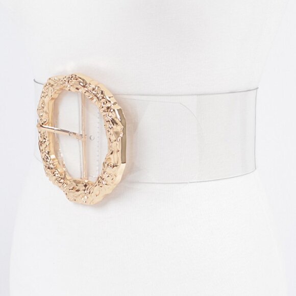 BNWT Plus Size Textured Buckle Cleared Transparent Fashion Belt - Picture 2 of 5